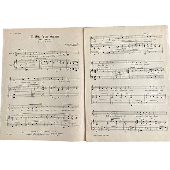 Vintage "I'll See You Again" Bitter Sweet Sheet Music By Noel Coward - Picture 2 of 4